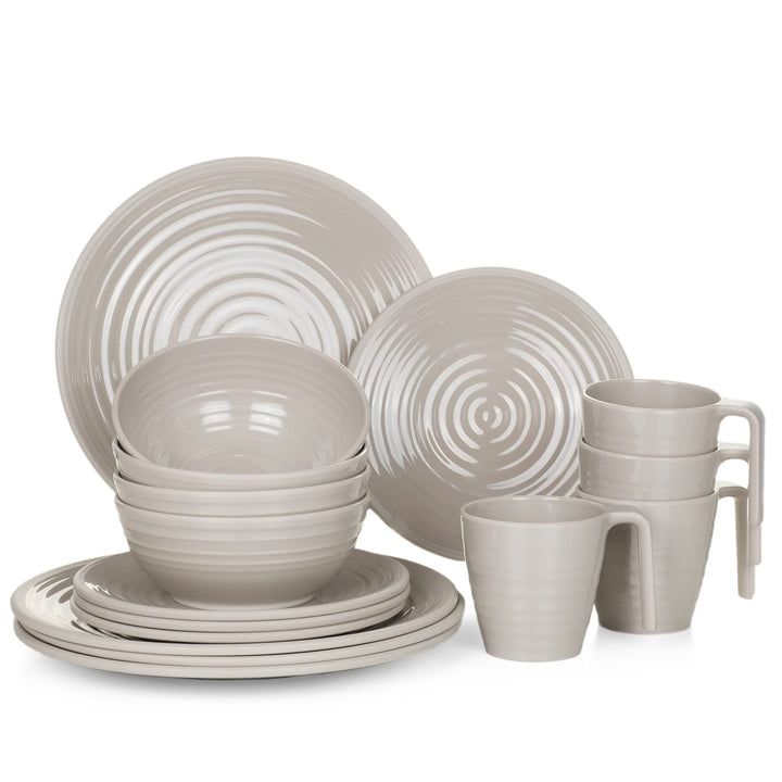 Melamin Camping Geschirr Set 4 Personen I Coffee Design I 16 Teilig I Tafelgeschirr Picknick BBQ Koc