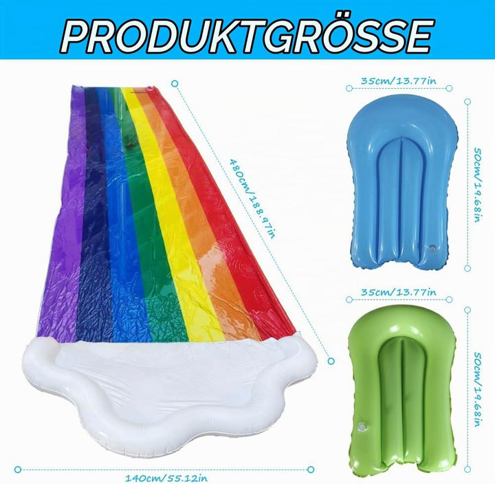 480x140 cm Wasserrutsche Garten für Kinder, Doppelte Wasserrutschmatte mit Bodyboards, Wasserrutsche