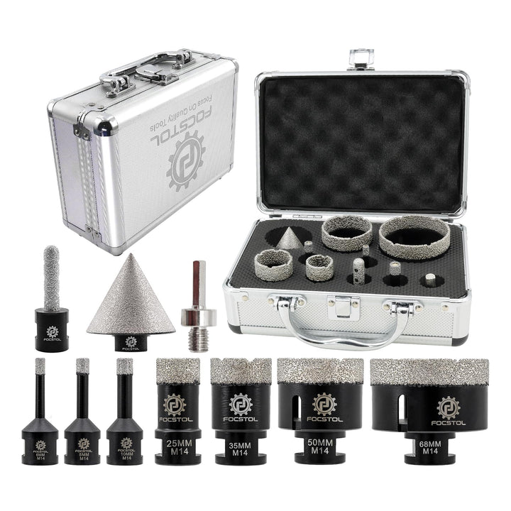 FOCSTOL Diamant Fliesenbohrer Set - 6/8/10/25/35/50/68mm+10mm Fingerfräser+50mm Fasenbohrer+Sechskan