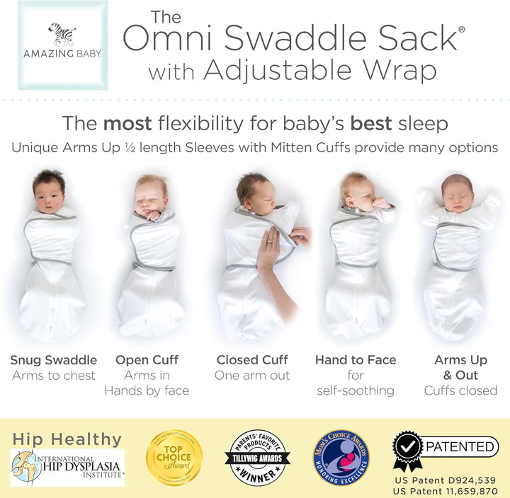 Amazing Baby 6-in-1 Omni Pucksack Baby, Pucktuch &amp; Puckschlafsack 0–3 Monate, Baby Schlafsack für Ne