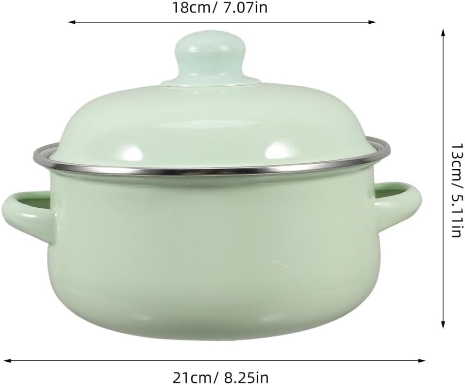 PRETYZOOM 1.7L Emaille Suppentopf Mit Deckel Kochtopf Für Küche Grüner Emaille-topf Mit Doppelgriff-