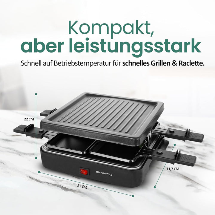 Emerio Raclettegrill,4 Pfannen,Grillplatte antihaft (RG-120656)