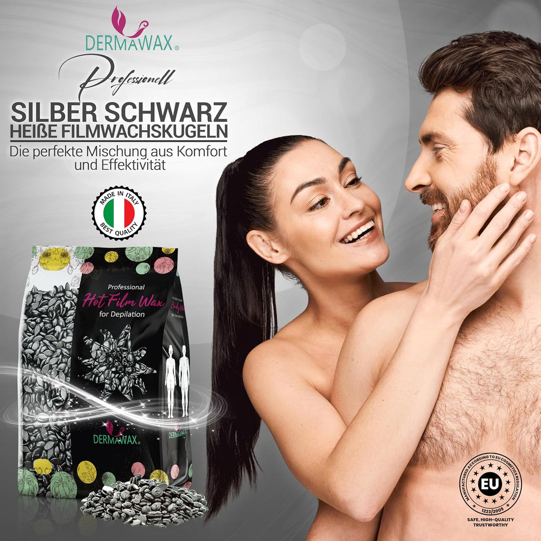 Dermawax Black 500g Wachsperlen – Starkes Heisswachs für Männer & Frauen – Entfernt Brust-, Rücken-,
