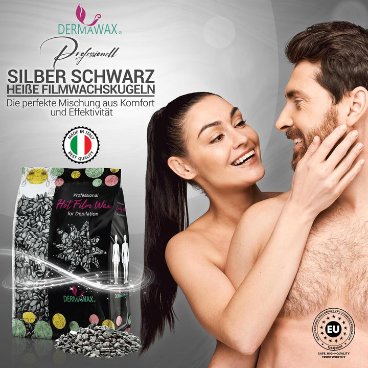 Dermawax Black 500g Wachsperlen – Starkes Heisswachs für Männer & Frauen – Entfernt Brust-, Rücken-,