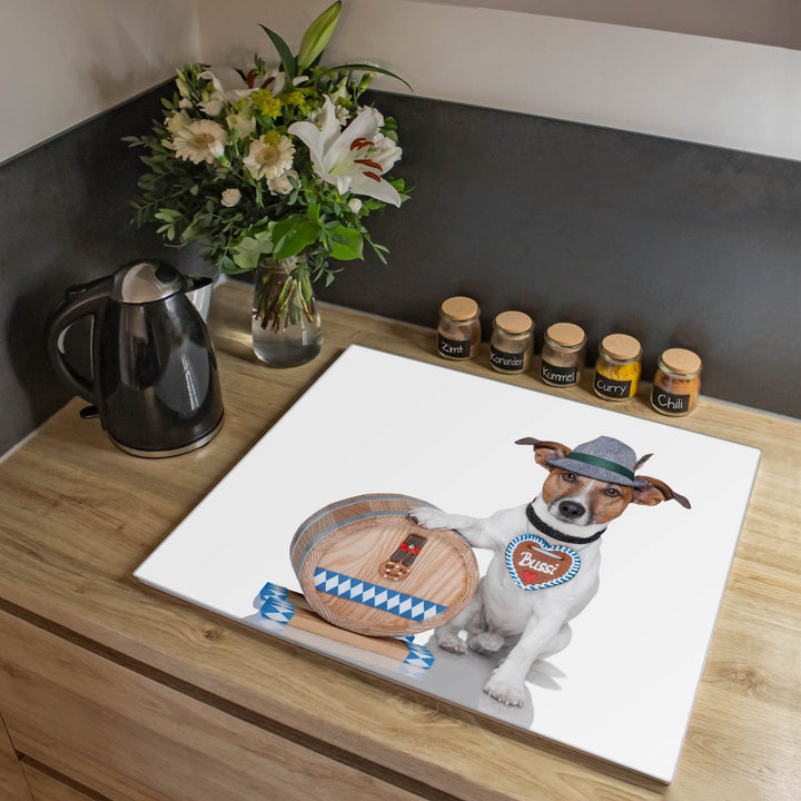 banjado® Herdabdeckplatte Glas 1-teilig 60x52 cm/Schneidebrett Herdabdeckung mit Motiv Bayer J. Russ