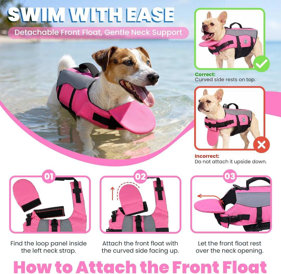 VIVAGLORY Front Float Schwimmweste Hund, Hundeschwimmweste für Bootfahren, Schwimmweste with Kopfstü