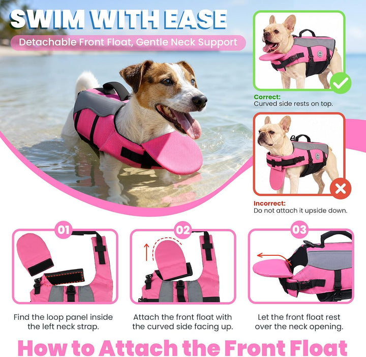 VIVAGLORY Front Float Schwimmweste Hund, Hundeschwimmweste für Bootfahren, Schwimmweste with Kopfstü