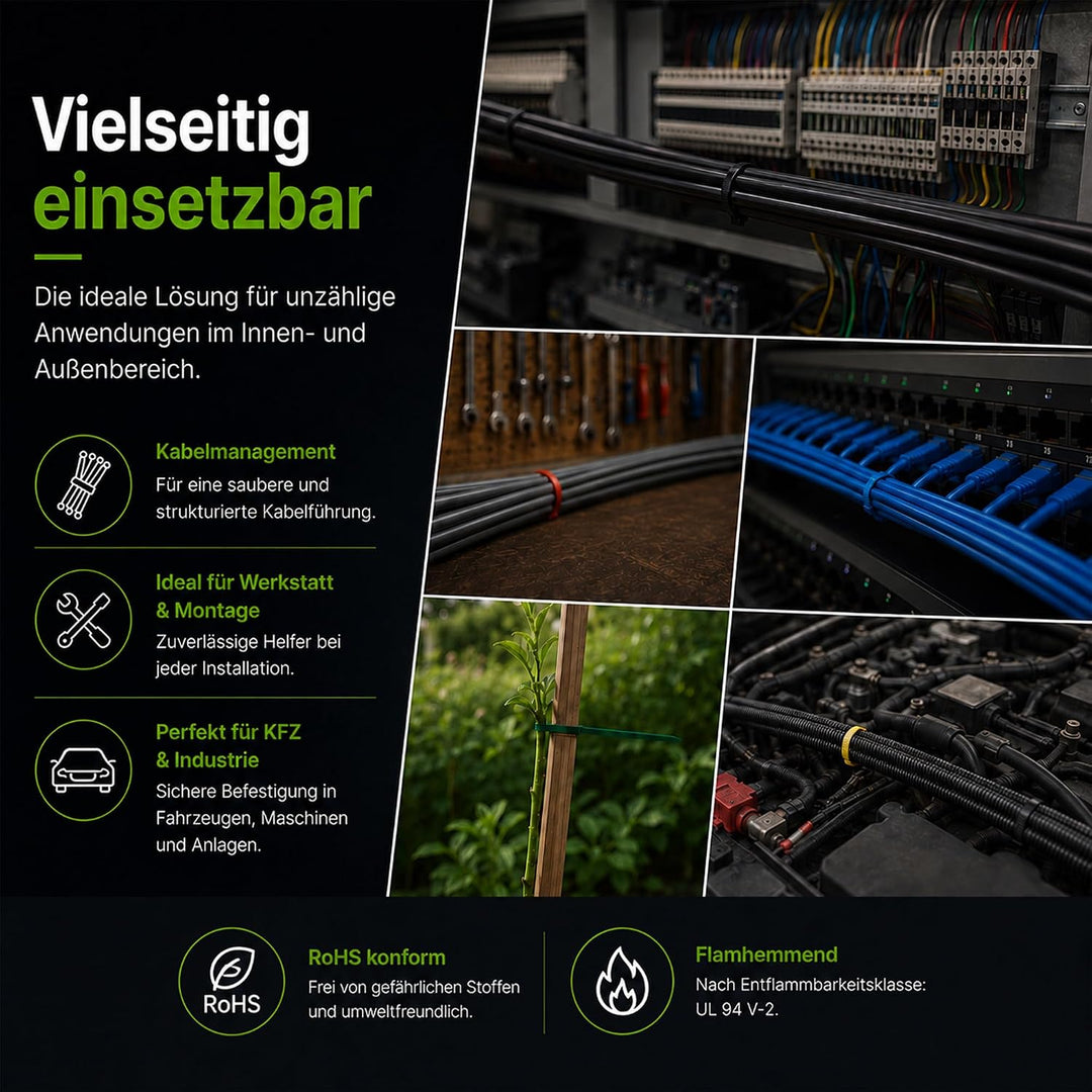 BeBo Kabelbinder Grün 7,8 x 550 mm I 100 Stück stabil &amp; vielseitig für den Innen &amp; Aussenbereich I e