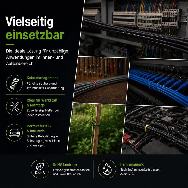 BeBo Kabelbinder Grün 7,8 x 550 mm I 100 Stück stabil &amp; vielseitig für den Innen &amp; Aussenbereich I e