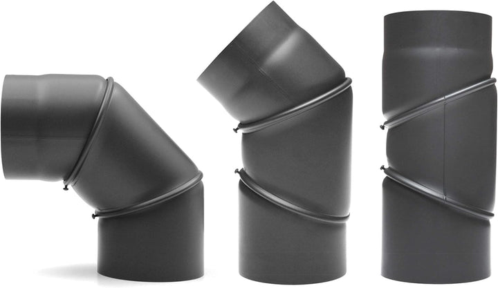 raik Rauchrohrbogen/Ofenrohrbogen 0-90° drehbar 3-teilig 160 mm Durchmesser Stahlblech 2 mm Gussgrau