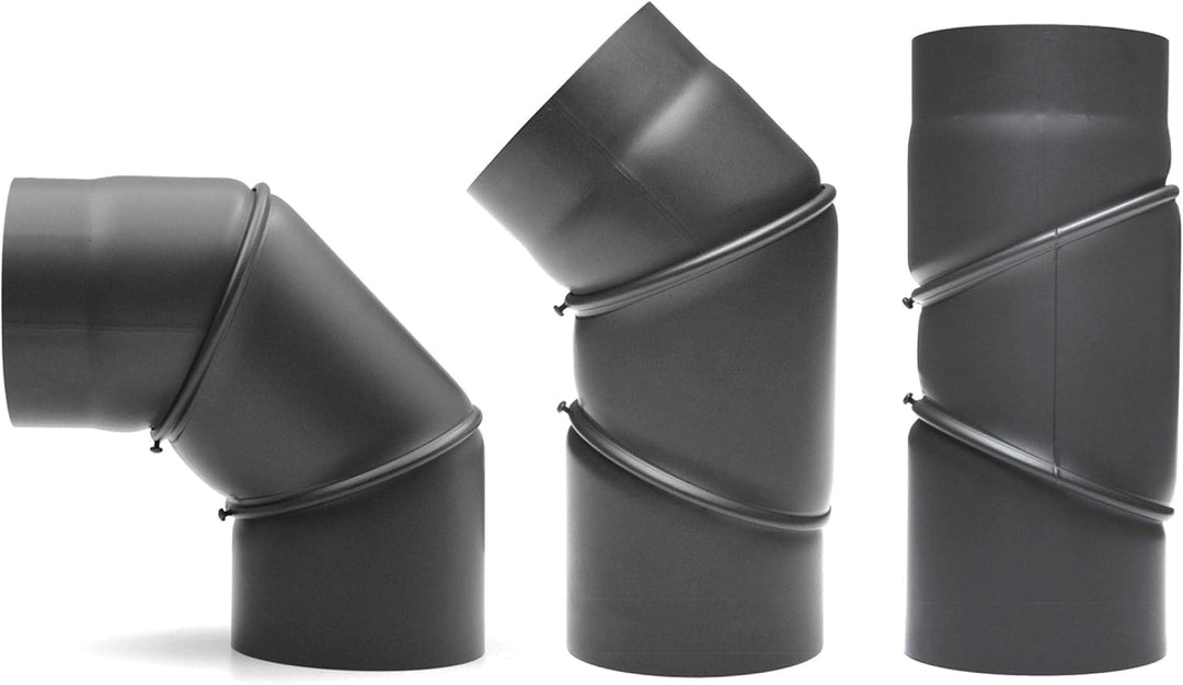 raik Rauchrohrbogen/Ofenrohrbogen 0-90° drehbar 3-teilig 130 mm Durchmesser Stahlblech 2 mm Gussgrau