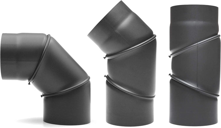 raik Rauchrohrbogen/Ofenrohrbogen 0-90° drehbar 3-teilig 130 mm Durchmesser Stahlblech 2 mm Gussgrau