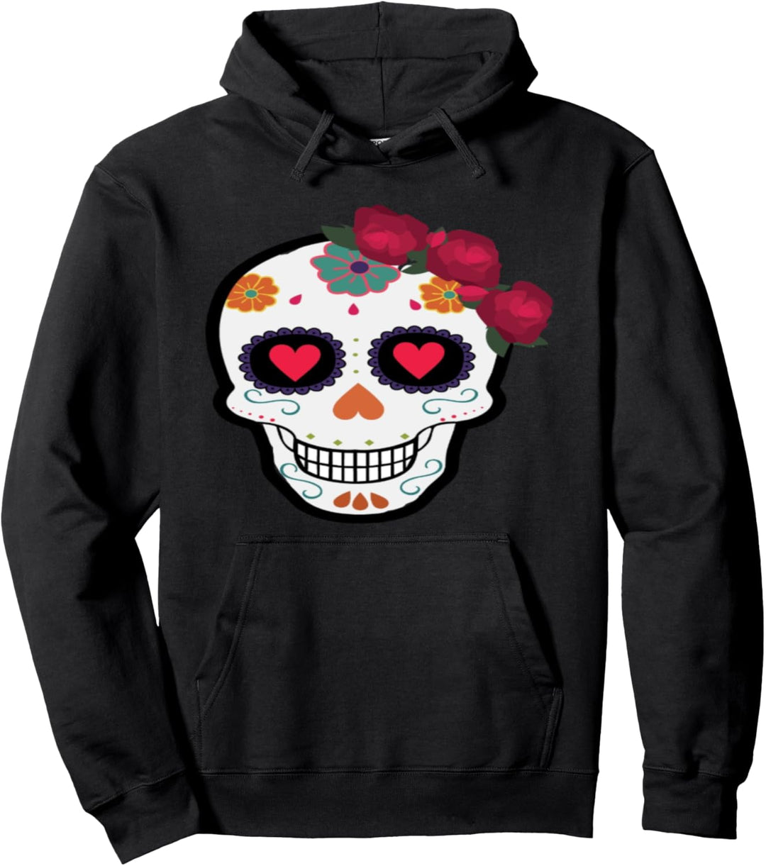Sugar Skull Day of the Dead Rose Crown Pullover Hoodie