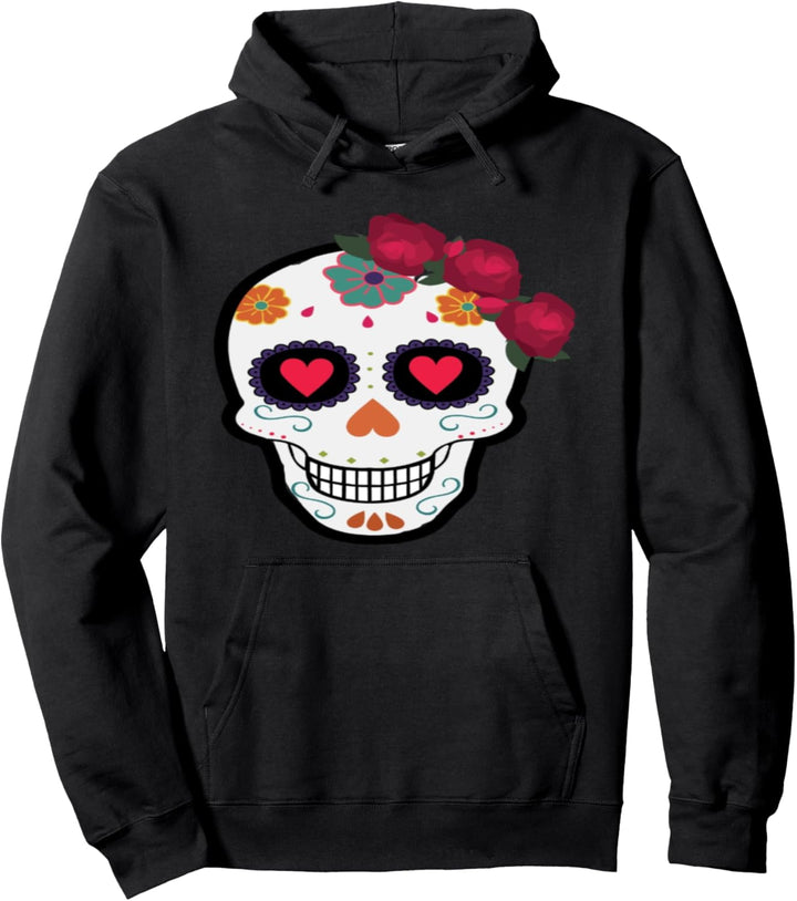 Sugar Skull Day of the Dead Rose Crown Pullover Hoodie