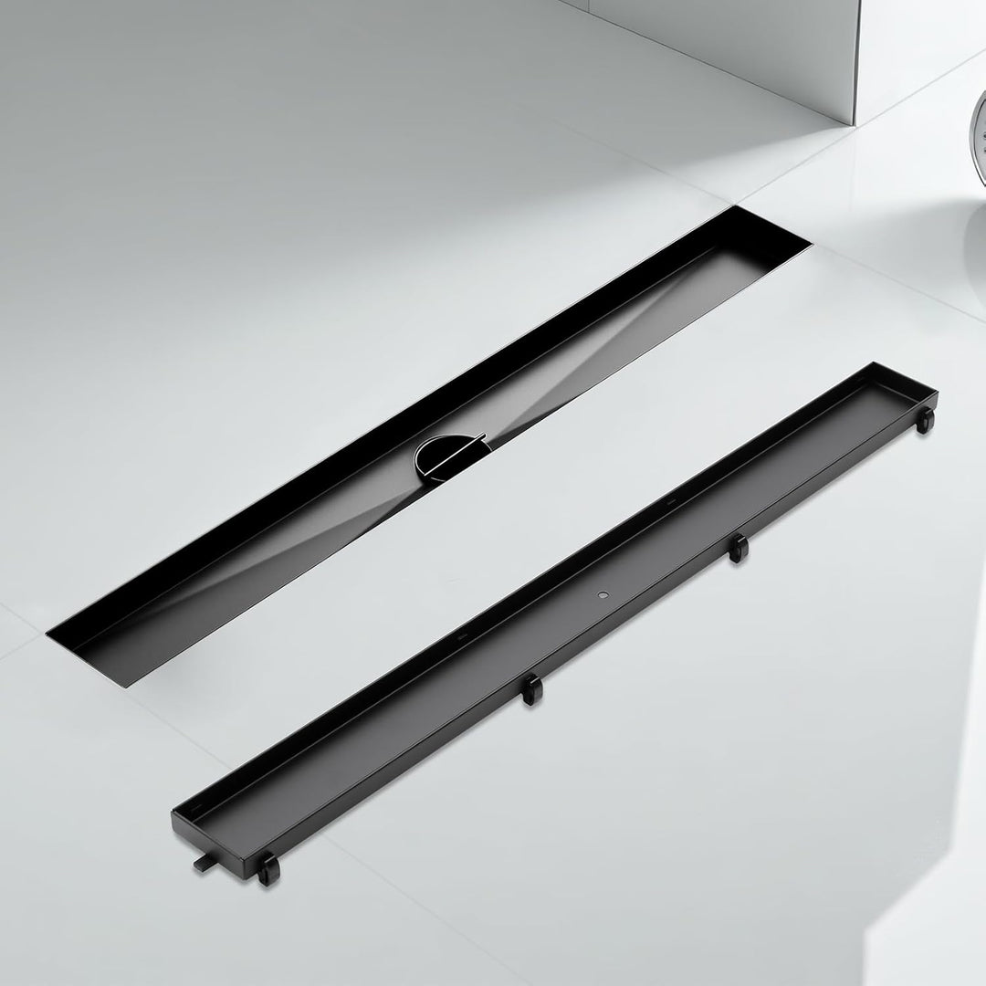 Duschrinne Befliesbar 60cm Schwarz Matt, 360°Siphon mit Geruchsstop und Haarsieb, 304 Edelstahl Abla