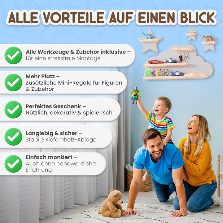 Twinklertoy’s Hörbox Wandregal aus Holz – mit magnetischer Halterung & zusätzlichen Sternen – für 30