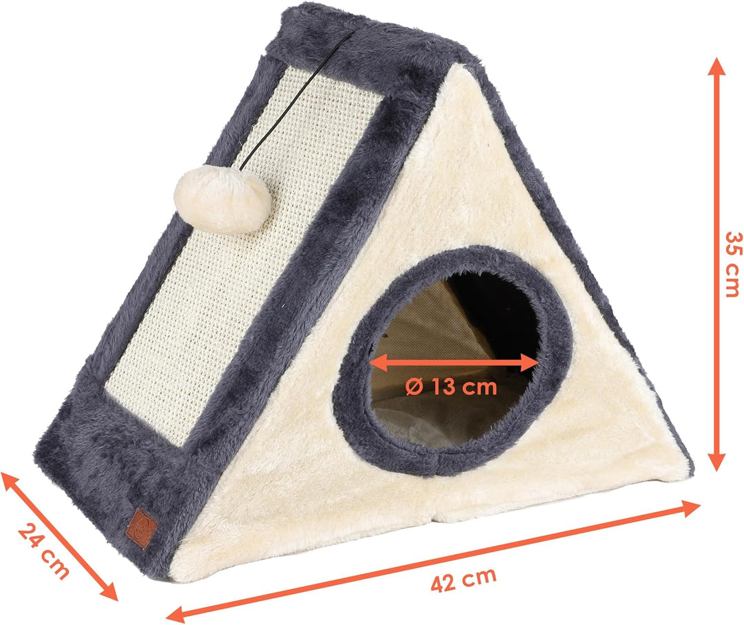 Spetebo Katzenhaus mit Kratzbrettern aus Sisal - 42 x 35 cm - Katzenhöhle mit Spielball - Katzenhütt