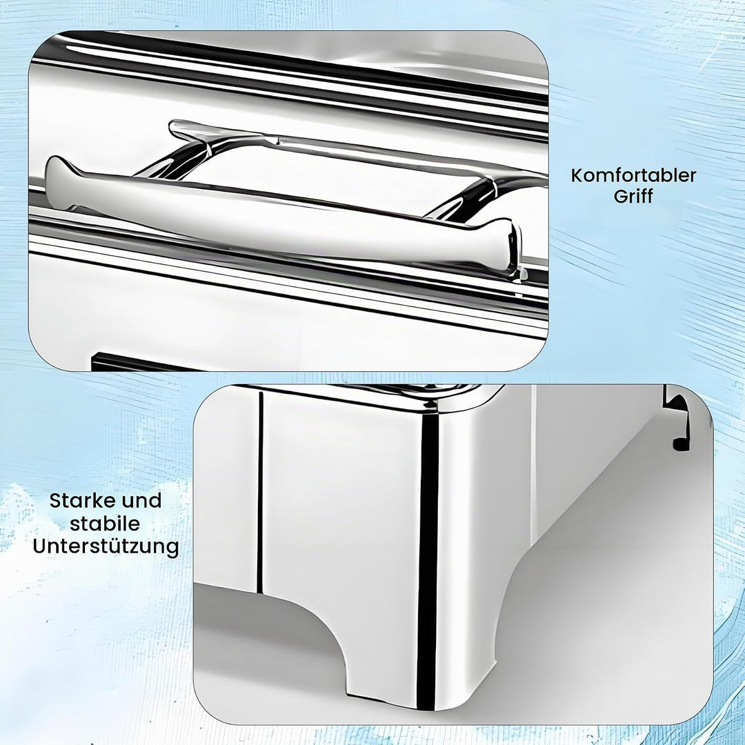 Chafing Dish Elektrisch, Edelstahl Speisewärmer Buffetwärmer 9L mit Sichtbarem Glasdeckel, Einstellb
