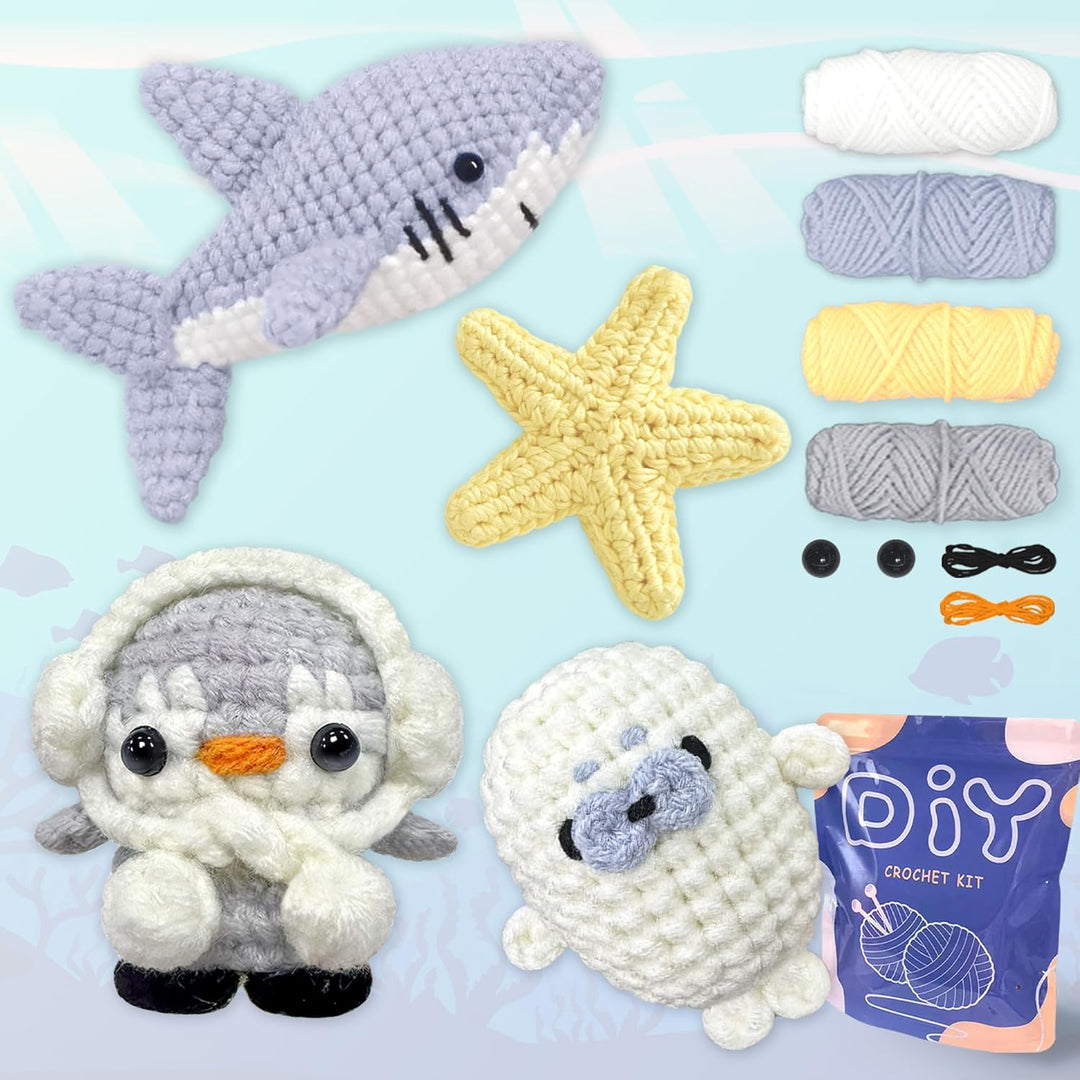 YAMAXIN Häkelset für Anfänger – Ocean Animal Amigurumi DIY Garn Kit mit Schritt-für-Schritt-Anleitun