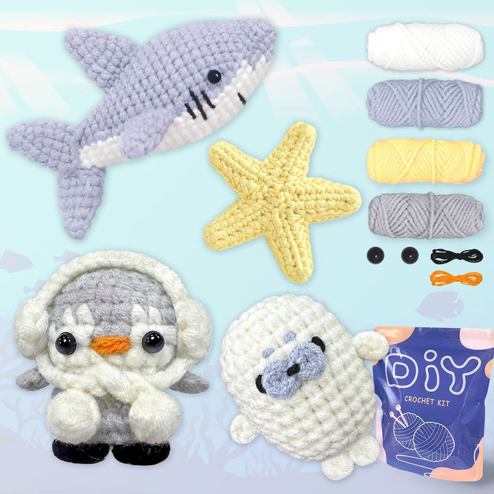 YAMAXIN Häkelset für Anfänger – Ocean Animal Amigurumi DIY Garn Kit mit Schritt-für-Schritt-Anleitun