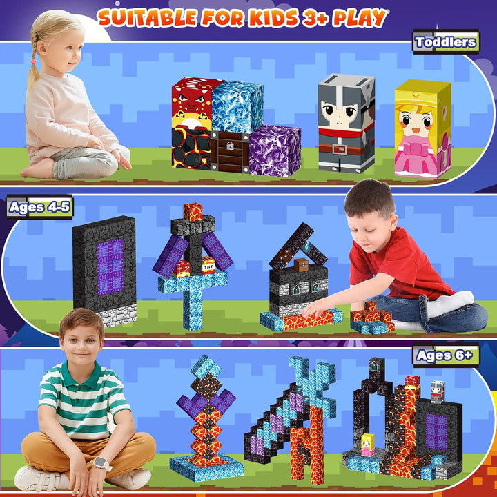 162 Stück Magnetische Bausteine,Baue Mine Magnet Welt Set,Magnet Bausteine,DIY Magnetspielzeug für K