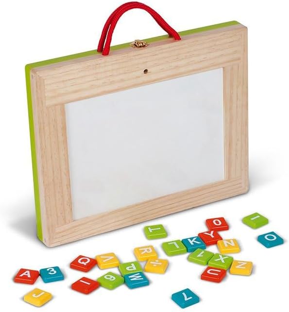 Janod - Kinder-Holzspielzeug 4-in-1-Tafel, Zaubertafel für diverse Aktivitäten, mit Zubehör und 42 M