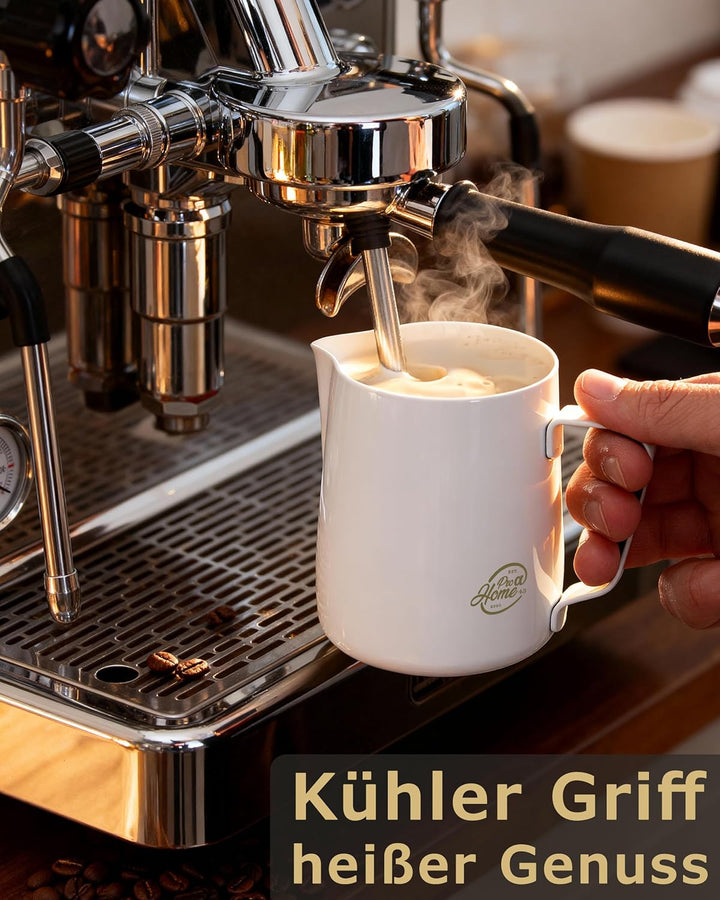 Pro@Home43 - Barista Milchkännchen Edelstahl weiss 600ml (auch 350ml) inkl. Latte Art Stift/Milchsch