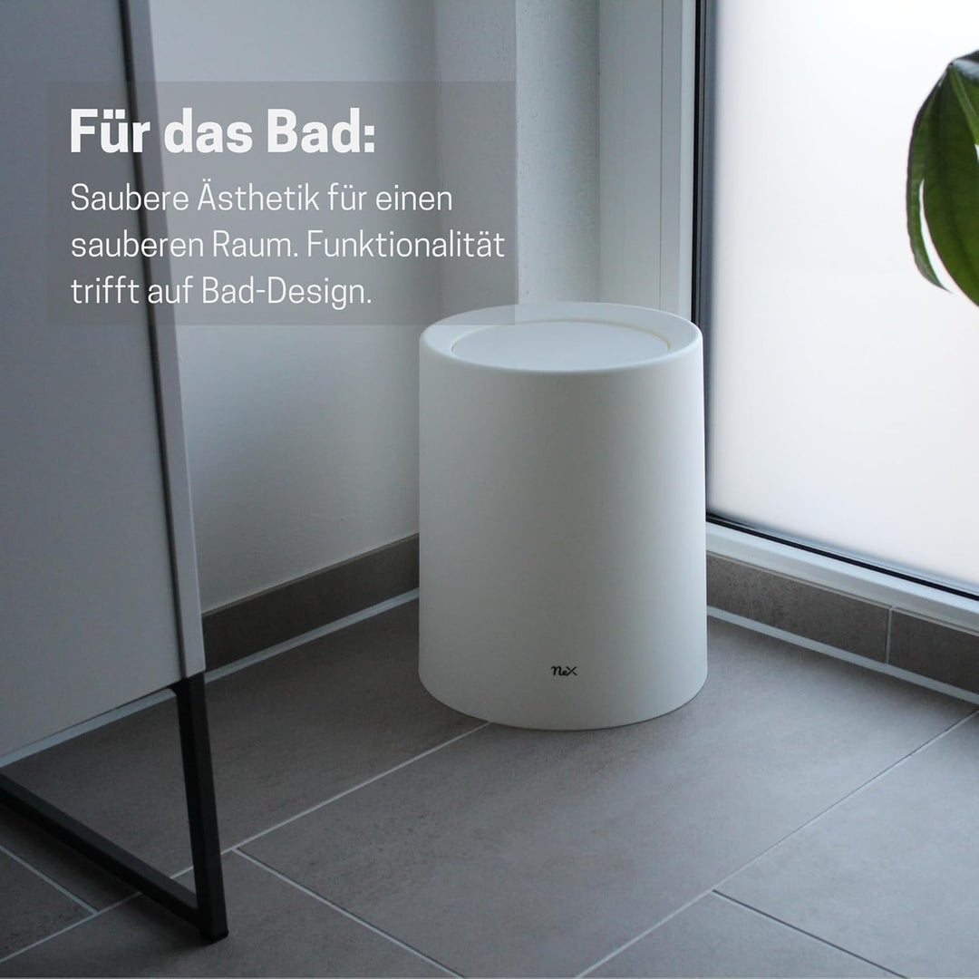 12L Schwingdeckel Mülleimer Weiss Matt – Vielseitiger Badezimmer Papierkorb & WC Mülleimer, Elegante