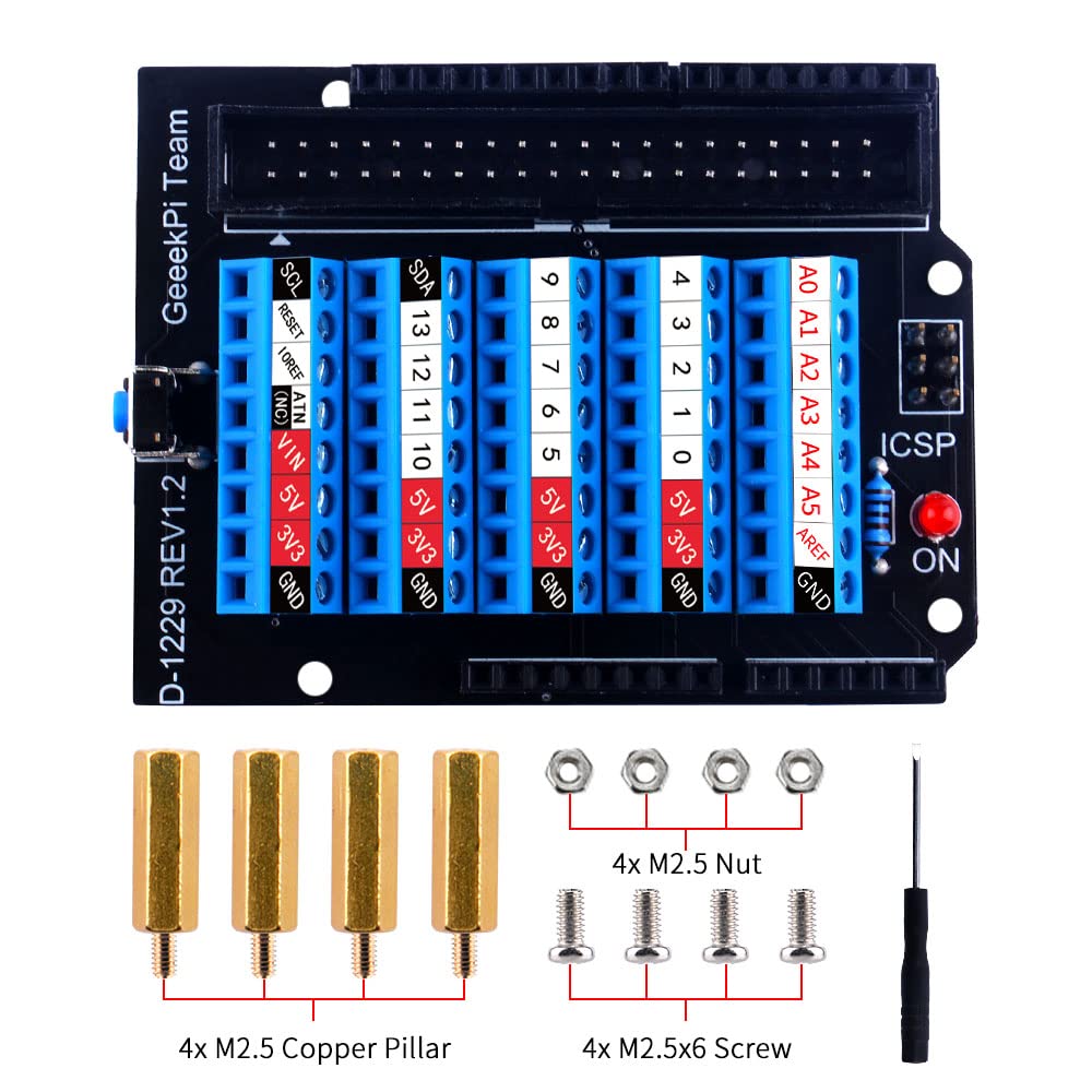 GeeekPi Screw Terminal Hat für Arduino UNO, GPIO Screw Terminal Block Breakout Module mit Horn Socke