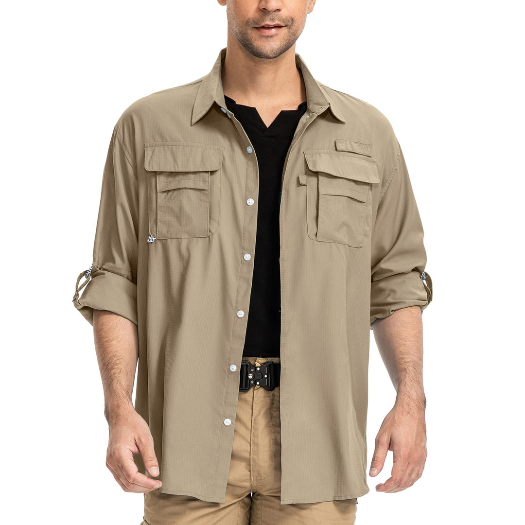 yeyity Outdoor Hemd Herren Langarm Safari Hemd UPF50 UV Schutz Funktionshemd Atmungsaktiv Button Dow