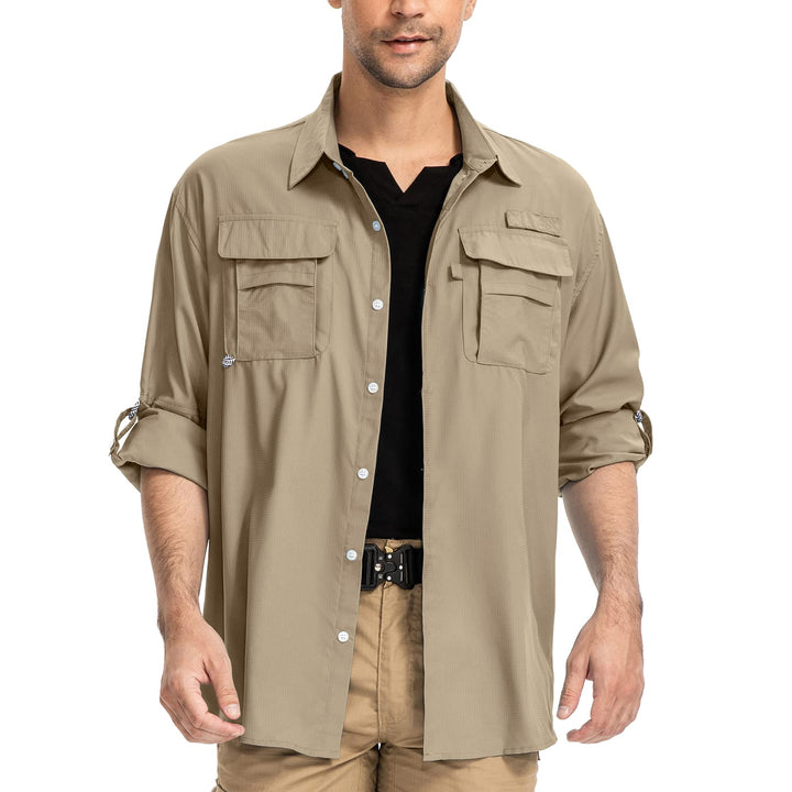 yeyity Outdoor Hemd Herren Langarm Safari Hemd UPF50 UV Schutz Funktionshemd Atmungsaktiv Button Dow