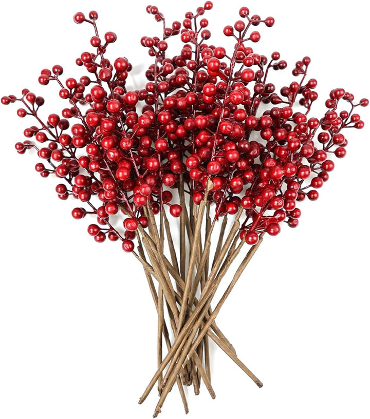 Rote Beeren Weihnachtsdeko 20er Künstlich Beerenzweige Herbstdeko, Rot