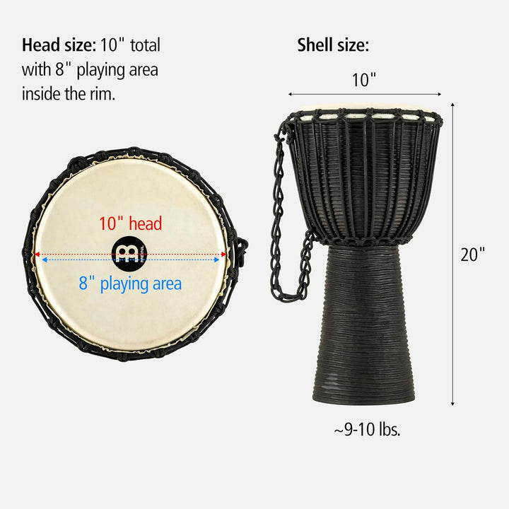 Meinl Percussion HDJ3-M Wood Djembe, Headliner/Black River Series, Rope Tuned, 25,4 cm (10 Zoll) Dur