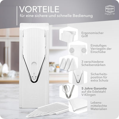 Börner Gemüsehobel V3 TrendLine Basis-Set (4-tlg.) • Gemüsereibe (V-Hobel) + Fruchthalter + Einschüb