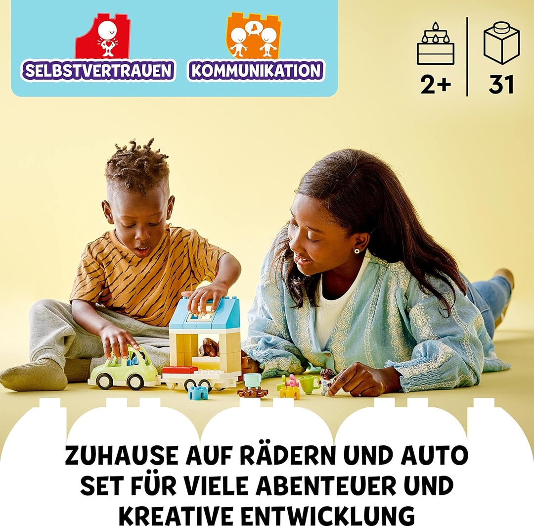 LEGO 10986 DUPLO Zuhause auf Rädern, Spielzeugauto mit grossen Steinen, Figuren und Spielzeugauto fü