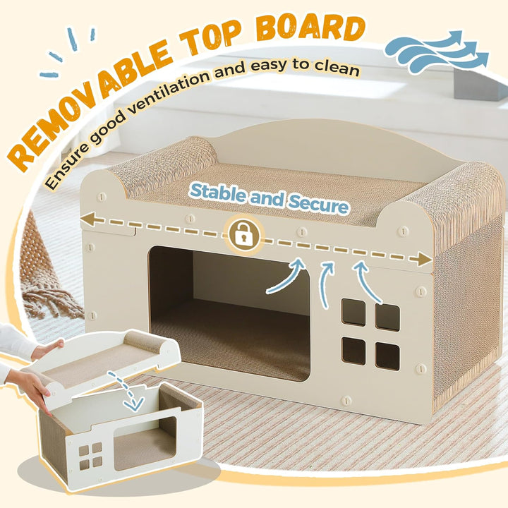 PAWZ Road Kratzbrett für Katzen, Katzenhöhle mit Kratzbrett, Katzenhaus Indoor aus Pappe, Kratzpappe