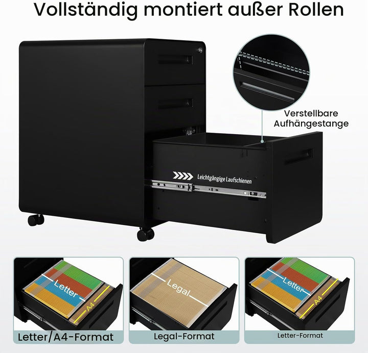 WOLTU Aktenschrank, Rollcontainer mit 3 Schubladen, Büroschrank unter Schreibtisch, Schubladenschran