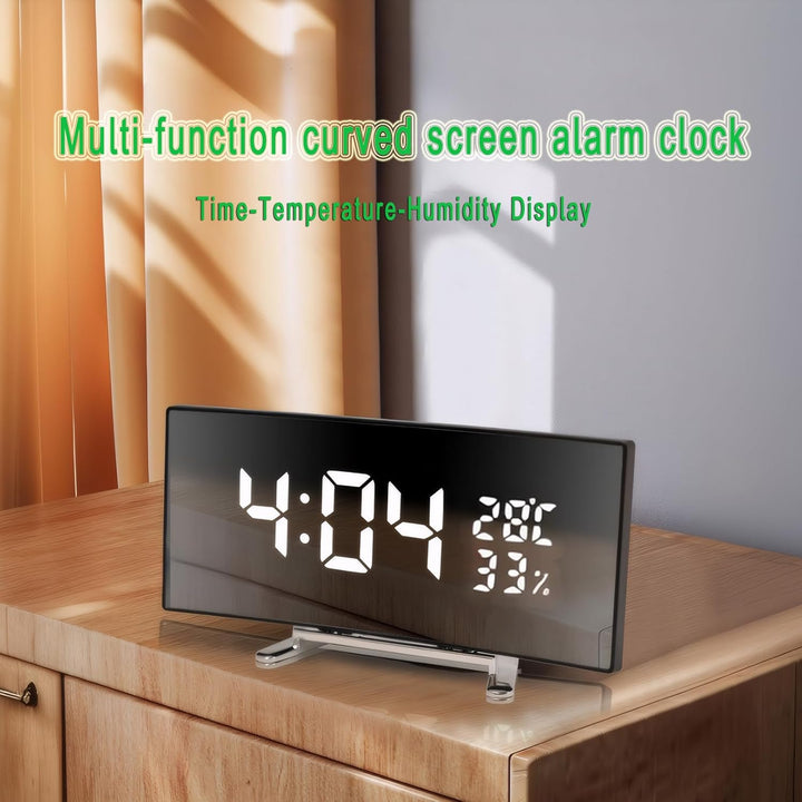 Lancoon Digitaler Wecker mit 6 Zoll gebogenem LED Bildschirm Temperatur Luftfeuchtigkeitsanzeige Sno