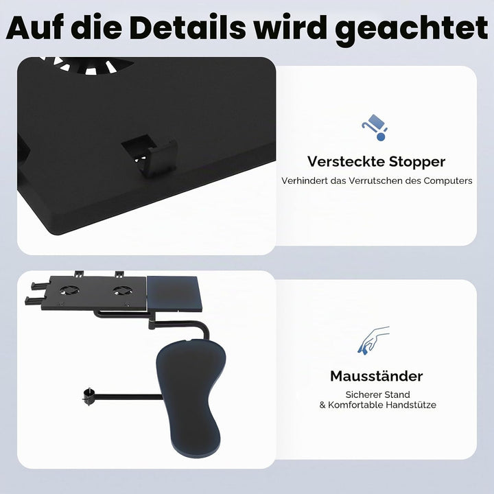 Laptoptisch Höhenverstellbar Stehpult mit Mausablage, Stuhl Arm KlemmstüTze, Tastatur Mauspad Laptop