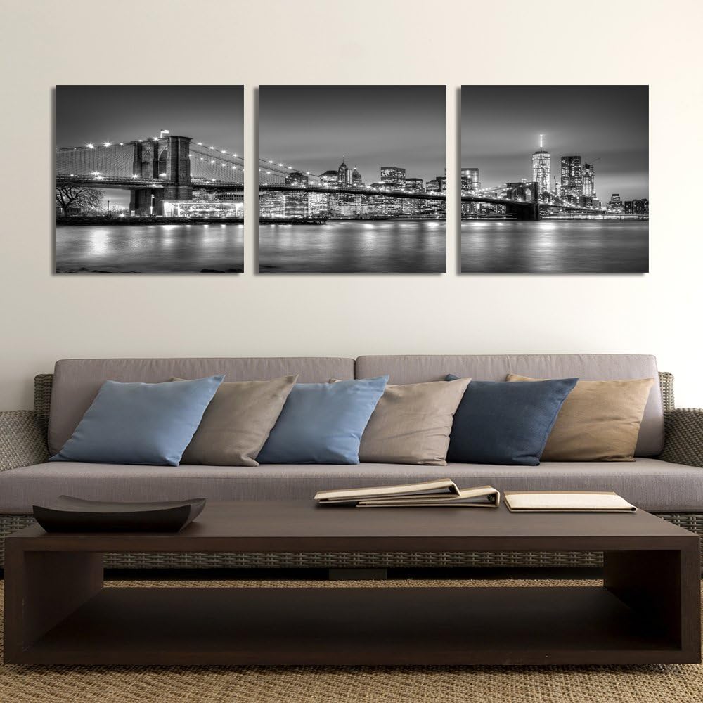 Feeby Bilder 3 Teile Brooklyn Bridge New York 180x60 cm Wohnzimmer Schlafzimmer Büro Flur Küche Mode