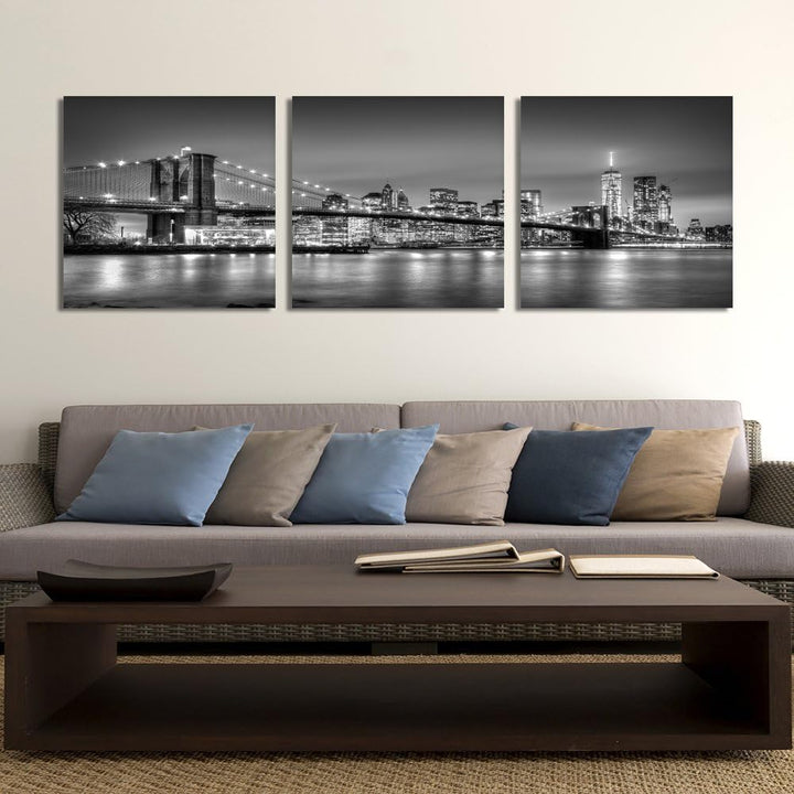 Feeby Bilder 3 Teile Brooklyn Bridge New York 180x60 cm Wohnzimmer Schlafzimmer Büro Flur Küche Mode
