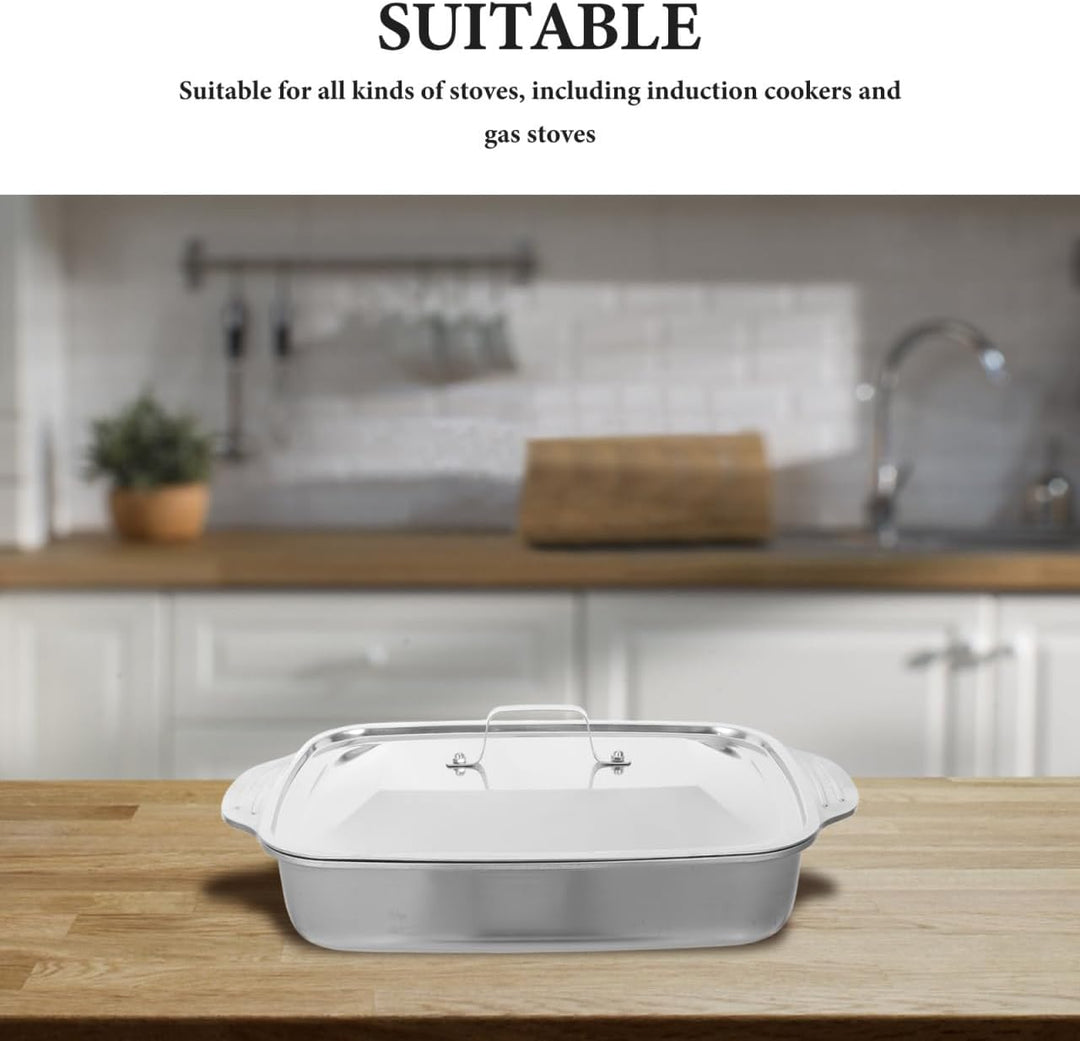 Edelstahl Backform 41X24X7,5cm Rechteckige Fischpfanne mit Deckel für Backofen Grill und Dämpfen Gee