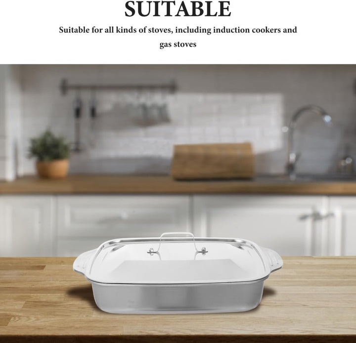 Edelstahl Backform 41X24X7,5cm Rechteckige Fischpfanne mit Deckel für Backofen Grill und Dämpfen Gee