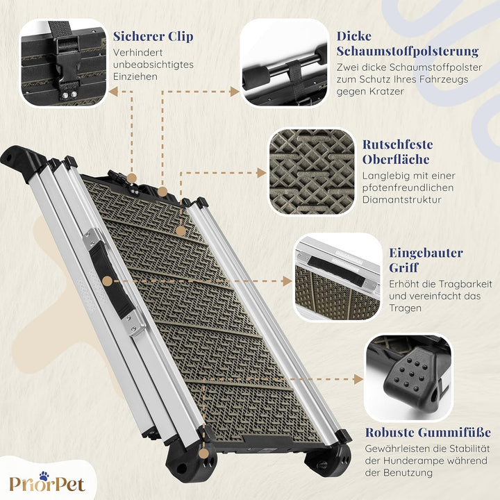 Hunderampe Auto Klappbar - Stabile und rutschfeste Hundeleiter Auto & SUV bis zu 90kg Belastbar - Te