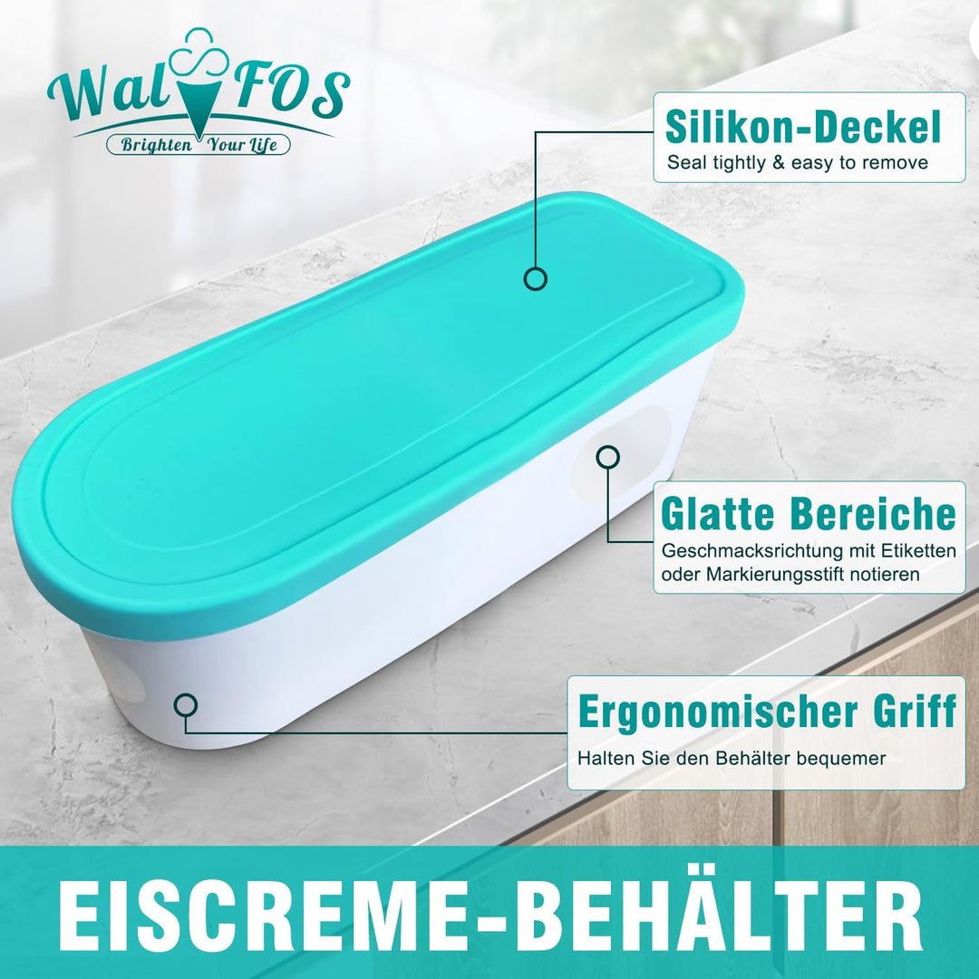 Walfos® Eisbehälter für Speiseeis 1.5L, Wiederverwendbare Hausgemachte Eiscreme-Behälter mit Silikon