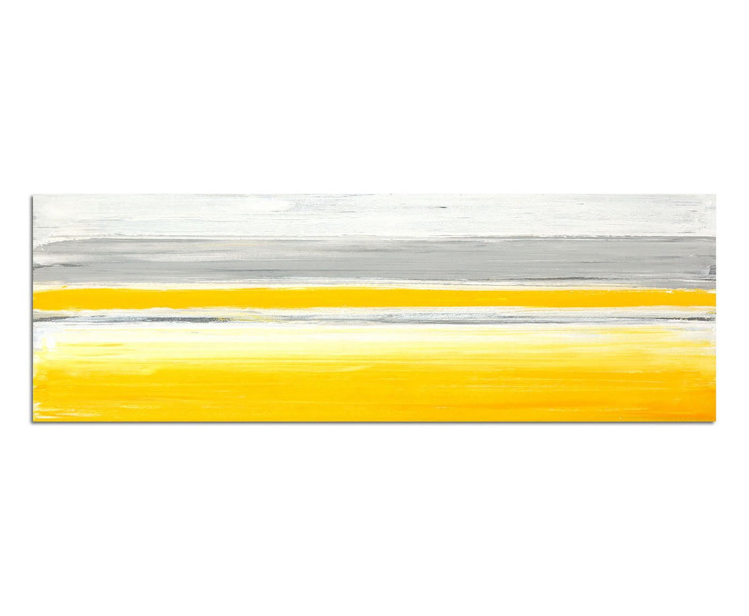 Paul Sinus Art Panoramabild auf Leinwand und Keilrahmen 150x50cm Kunstmalerei grau gelb weiss abstra