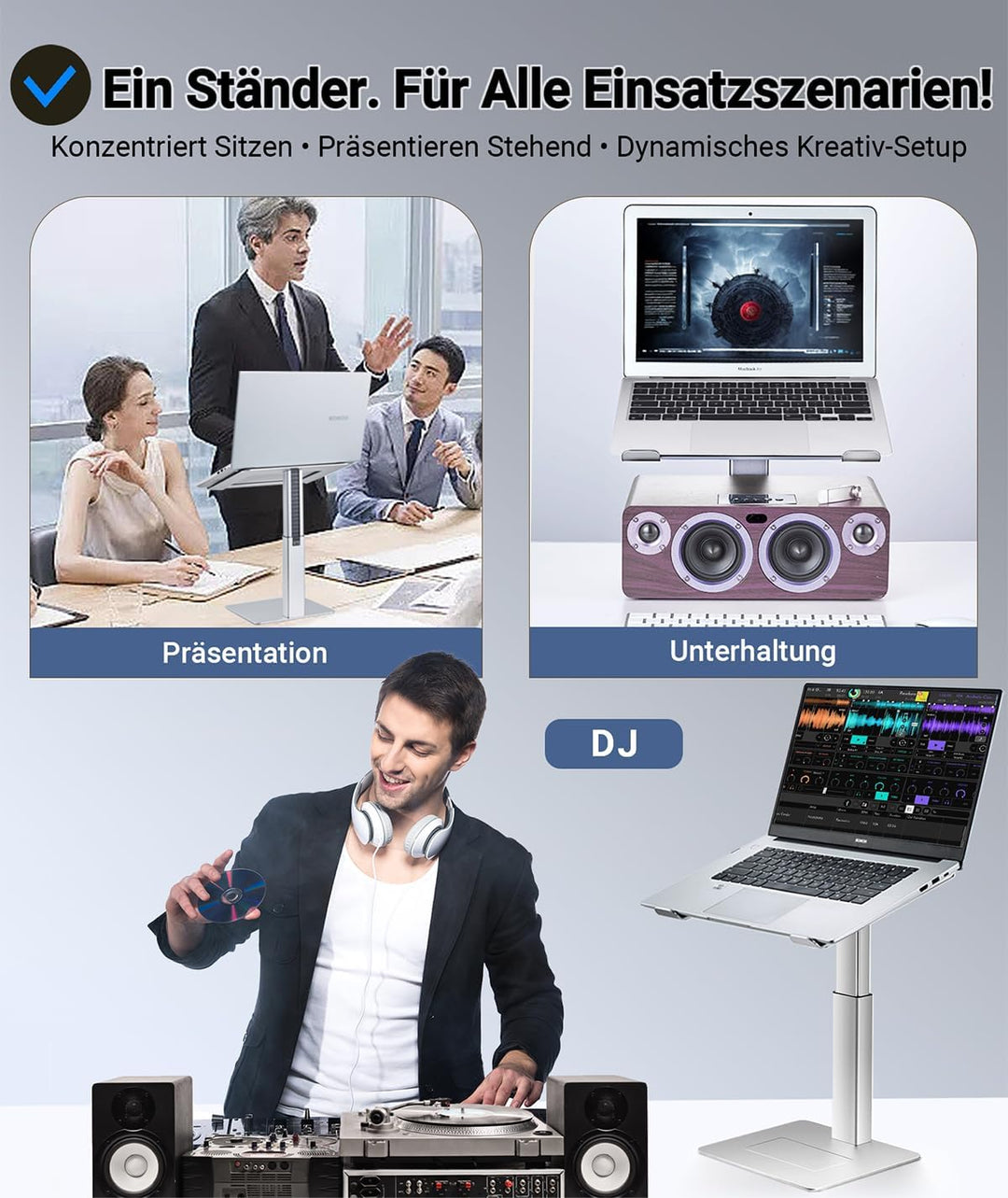 supamir Laptop Ständer Höhenverstellbar, Laptopständer für Schreibtisch, Stehen möglich, DJ Laptop S