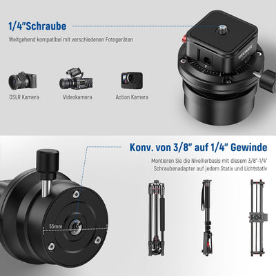 NEEWER Panorama Kugelkopf Stativkopf Nivelliersockel Aluminium, 1/4" Schnellwechselplatte für DSLR &