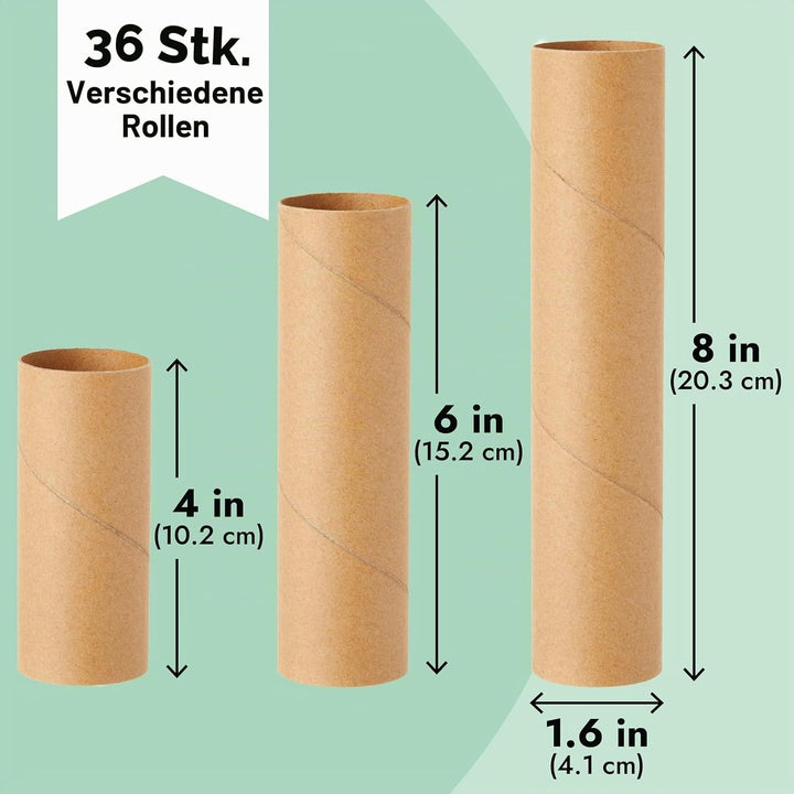 Braune Kartonröhren zum Basteln, Papierrollen für Klassenzimmer und Kunstprojekte, 36 Stück (3 versc