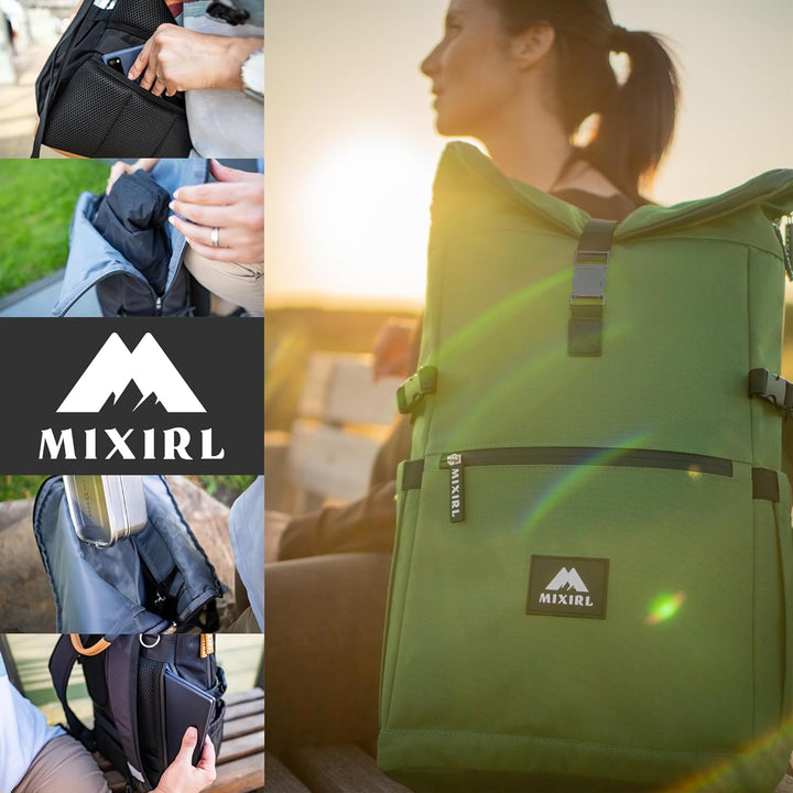 Baby Wickelrucksack stylische Wickeltasche mit Wickelunterlage | Rolltop Rucksack Gross & Kinderwage